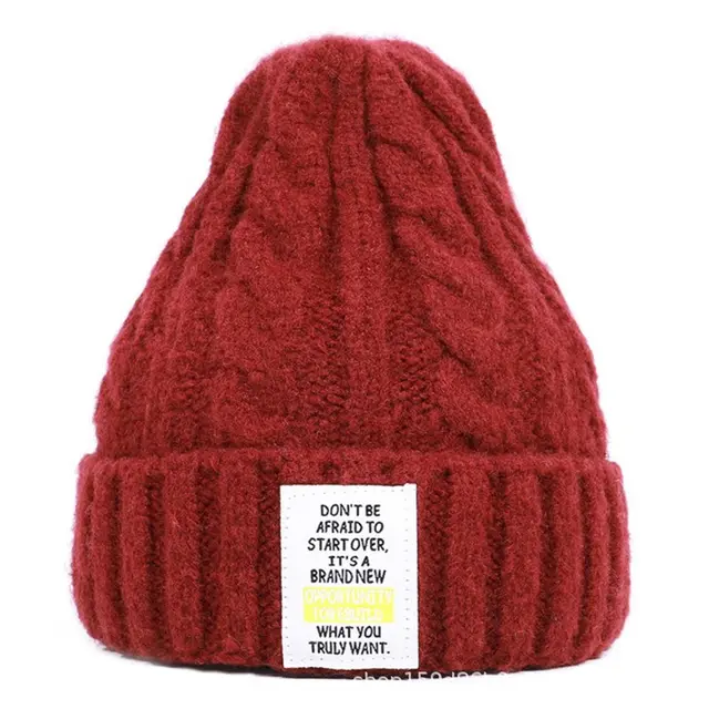 Knitted Hat Men and Women Candy Color Woolen Hat Neutral Elastic Curling Cap Red Wine - Shop at LoveMi