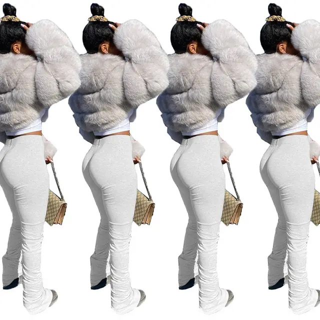 Solid Color Sweatshirt Fabric Slit Micro Flared Sweatpants White - Shop at LoveMi