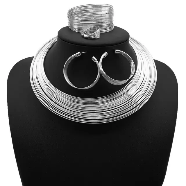 Nigeria bride Necklace Set multi alloy accessories four sets of cross border supply Necklace suit Silver - Shop at LoveMi