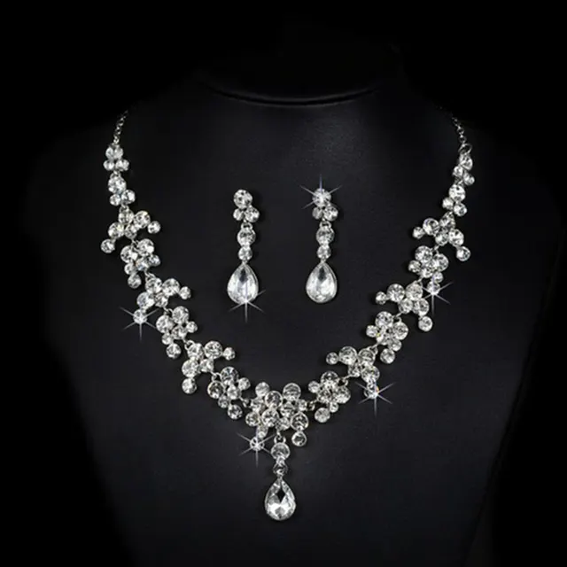 Korean wedding bride female diamond necklace earrings set water hot money supply accessories trade Default - Shop at LoveMi