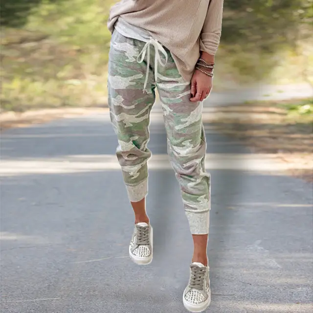 Loose Printed High Waist Lace Up Slacks Camouflage - Shop at LoveMi