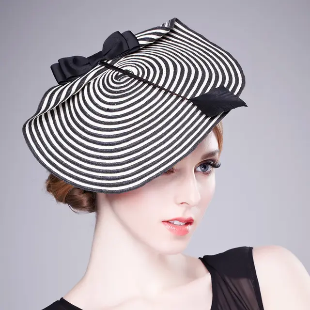 Handmade papyrus braided headdress British black and white striped top hat Berry hat European and American headdress Black And White - Shop at LoveMi