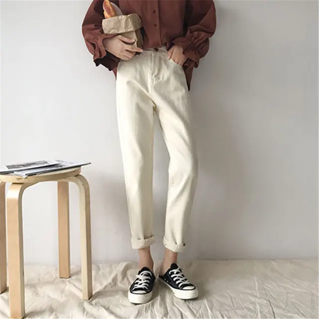 Slim high waist radish pants White - Shop at LoveMi