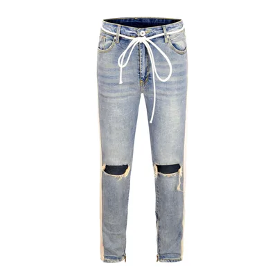 Elastic ripped jeans with small feet Light Blue - Shop at LoveMi