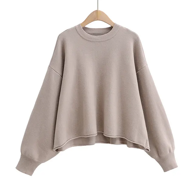 Round Neck Pullover Loose Version Sweet Short Mix Sweater Grey - Shop at LoveMi