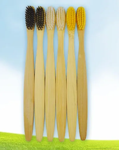 Toothbrush wooden bamboo charcoal toothbrush soft brush bamboo wooden handle bamboo toothbrush can customize the LOGO Yellow - Shop at LoveMi