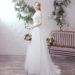 Bride Sen's simple atmosphere small tail gauze dress skirt - Little Tail-Xxl