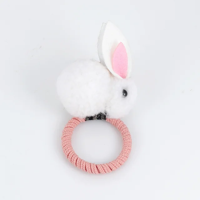 Hair ball rabbit hair ring White - Shop at LoveMi