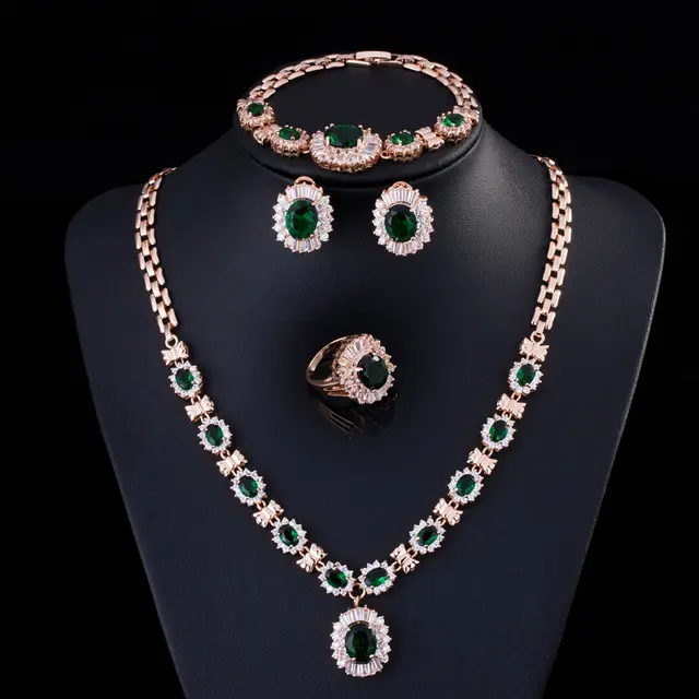 Big Brand Retro Zircon Necklace Set Chain Women Green - Shop at LoveMi