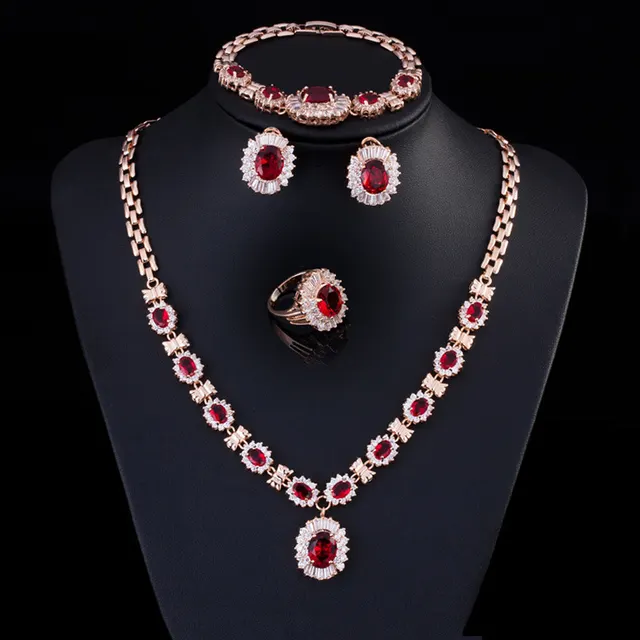 Big Brand Retro Zircon Necklace Set Chain Women Red - Shop at LoveMi