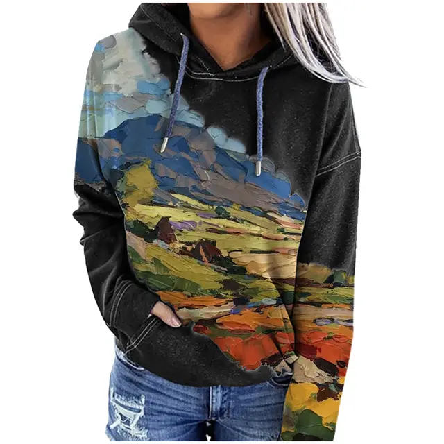 Printed hooded long sleeves Black - Shop at LoveMi