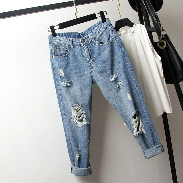 Oversized women's ripped jeans 1877Blue - Shop at LoveMi