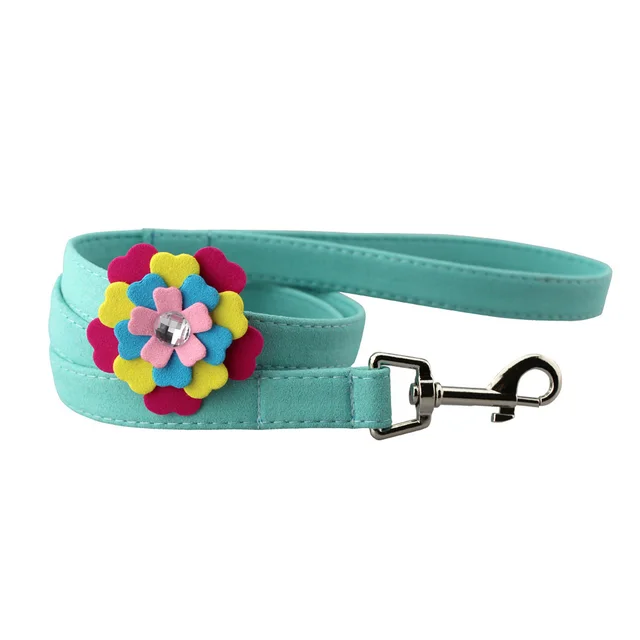 Velvet flower pet chest harness traction rope Blue Leash - Shop at LoveMi