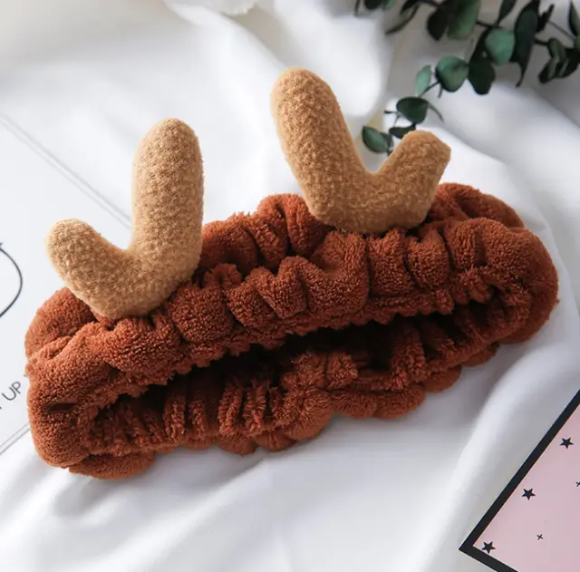 Korean version of cute selling antlers wash face with Japanese soft plush Christmas moose headband hair band hair accessories Dark Brown - Shop at LoveMi