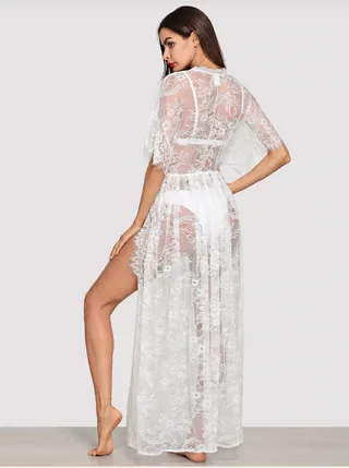 Lace Beach Coat Blouse Maxi Dress - White