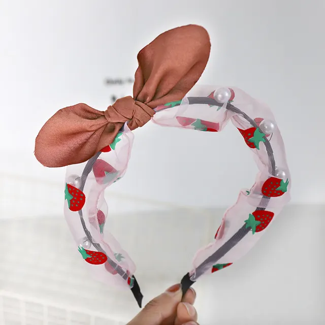 Printed Fruit Strawberry Headband Cute Bow Headband Brick Red - Shop at LoveMi