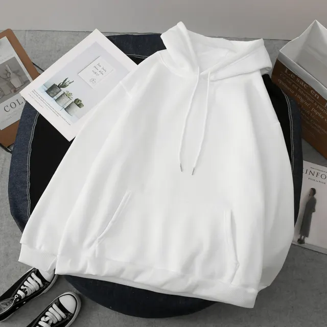 Women's autumn and winter plus fleece hooded sweater White - Shop at LoveMi