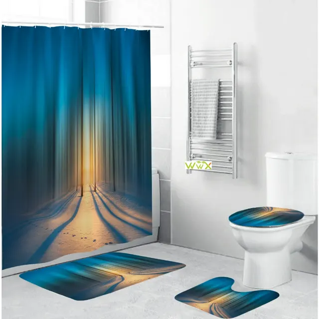 Shower Curtain Bath Mat Toilet Pad Set Anti slip Toilet Fuzzy Woods - Shop at LoveMi