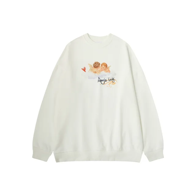 Round Neck Long Sleeve T shirt Sportswear Loose Fitting Sweater White - Shop at LoveMi
