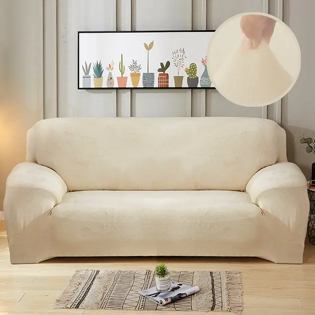 Elastic full cover fabric non slip sofa cover Beige - Shop at LoveMi