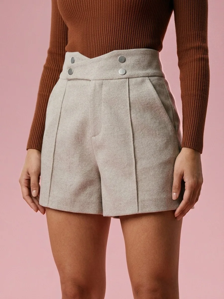 Wide Leg Loose Skinny High Waist Shorts - Apricot - View 2