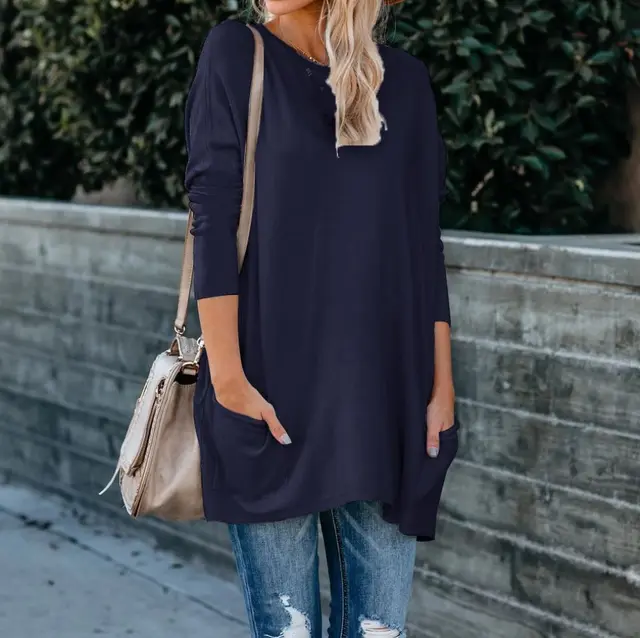 Europe And The United States Women's Autumn/Winter New T Shi Navy Blue - Shop at LoveMi