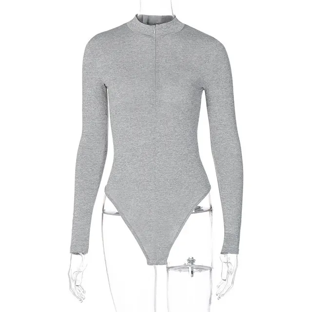 Zipper long sleeved slim bottoming jumpsuit women's bottoming jumpsuit Grey - Shop at LoveMi