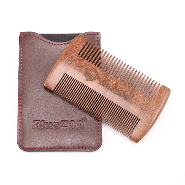 Sandalwood double sided beard comb Brown Leather Case - Shop at LoveMi