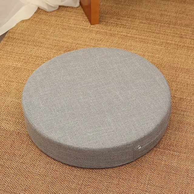 Embroidered linen futon round cushion Grey - Shop at LoveMi