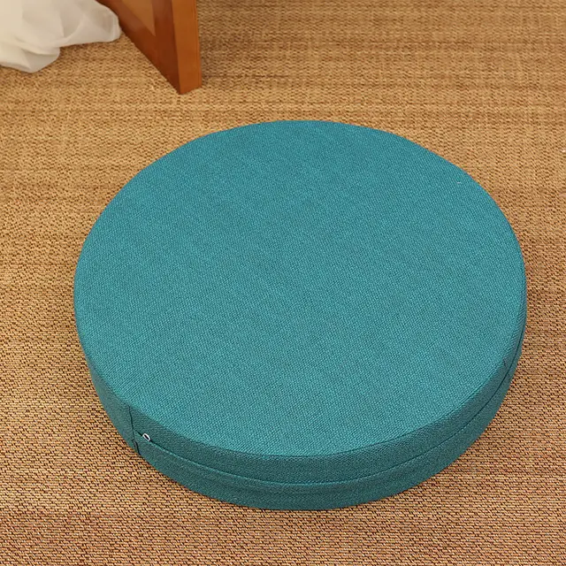 Embroidered linen futon round cushion Lake Blue - Shop at LoveMi
