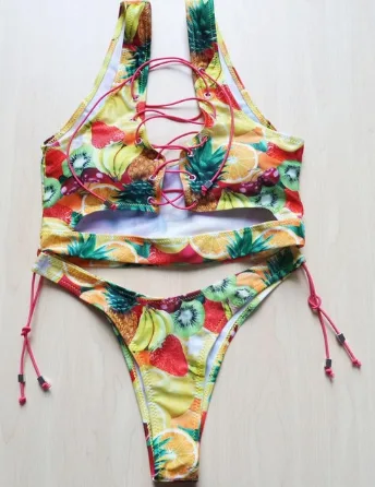 Pineapple Bikini for big boob Women Lace Up Swimwear Thong bikini set two pieces Swimsuit Bathing Suit female S Fruits - Shop at LoveMi