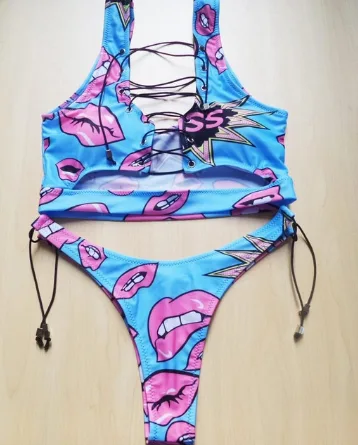 Pineapple Bikini for big boob Women Lace Up Swimwear Thong bikini set two pieces Swimsuit Bathing Suit female Xl Lips - Shop at LoveMi