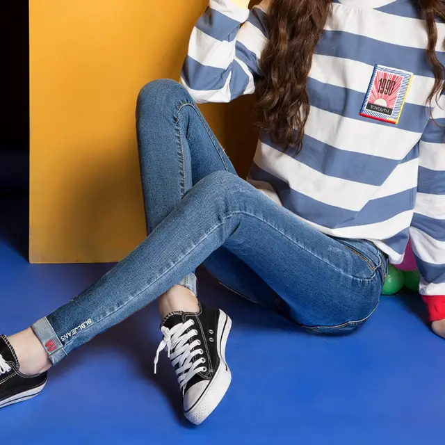 The new women's jeans stretch feet all match pencil pants fashion spring one generation 1707 Light Blue - Shop at LoveMi