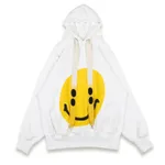 Retro smiley drawstring hooded casual sweater - Beige