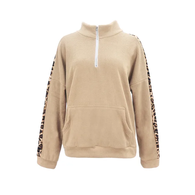 Hoodie leopard print patchwork top Apricot - Shop at LoveMi