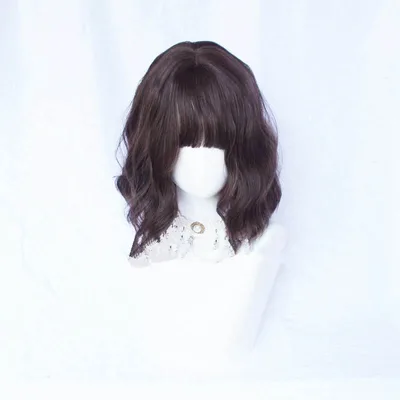 Chic Short Curly Wig With Air Bangs Brown - Shop at LoveMi