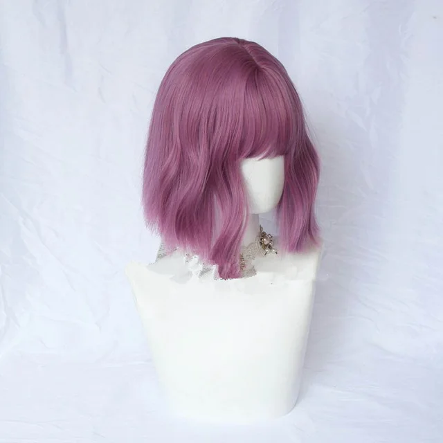 Chic Short Curly Wig With Air Bangs Purple - Shop at LoveMi