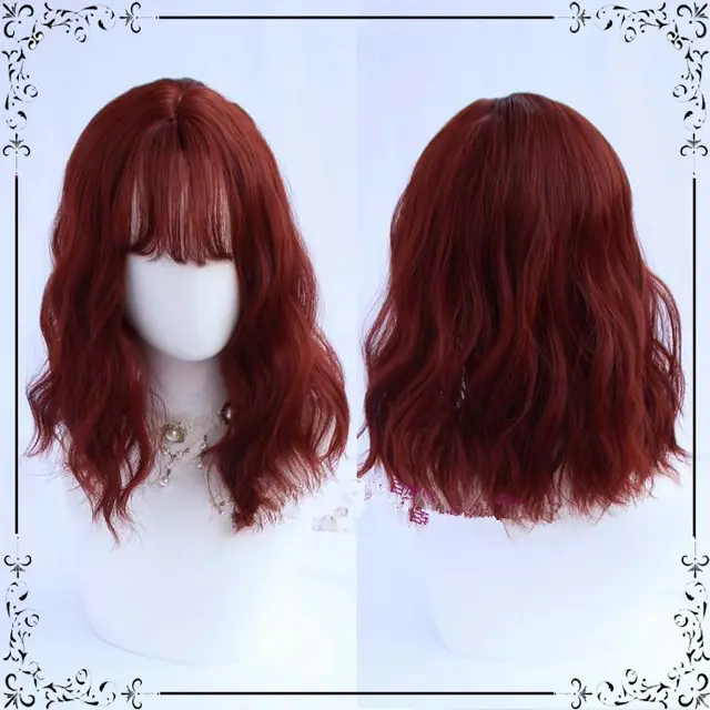 Chic Short Curly Wig With Air Bangs Wine Red - Shop at LoveMi