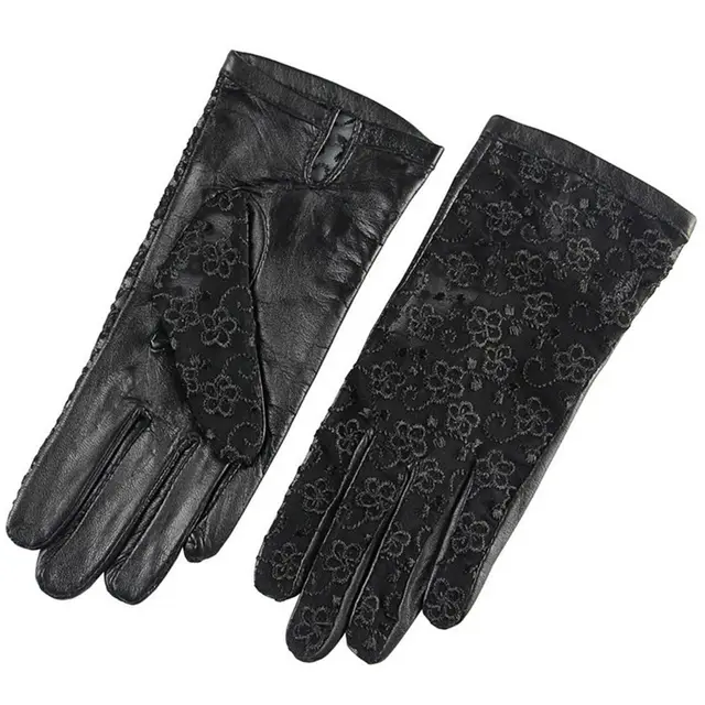 Non slip driving lace sunscreen leather gloves Black - Shop at LoveMi