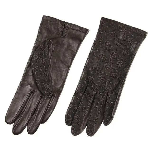 Non slip driving lace sunscreen leather gloves Dark Brown - Shop at LoveMi