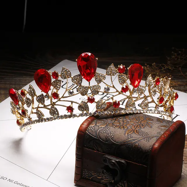 Golden Leaves Big Crown Wedding Dress Accessories Red - Shop at LoveMi