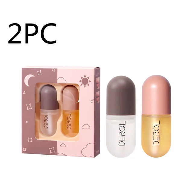Day Night Instant Volume Lip Plumper Oil Clear Lasting Nourishing Repairing Reduce Lip Fine Line Care Lip Beauty Cosmetic Set 2Pc - Shop at LoveMi