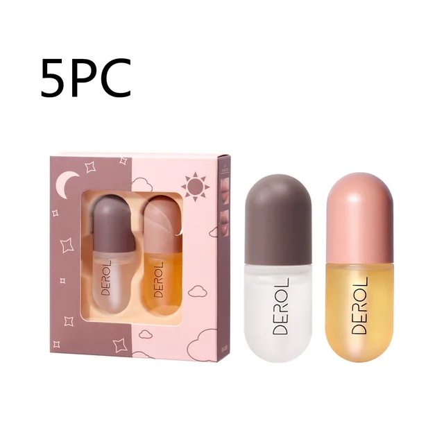 Day Night Instant Volume Lip Plumper Oil Clear Lasting Nourishing Repairing Reduce Lip Fine Line Care Lip Beauty Cosmetic Set 5Pc - Shop at LoveMi