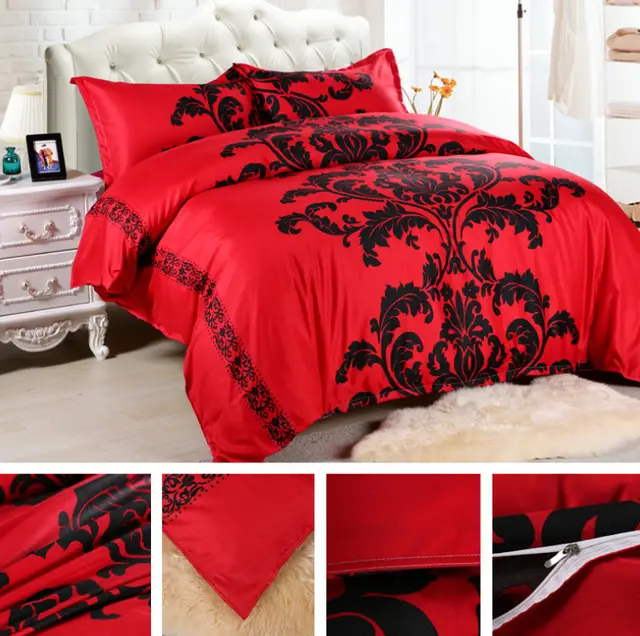 Home Textiles Sadie Red Sadie Black Four piece Set Red - Shop at LoveMi