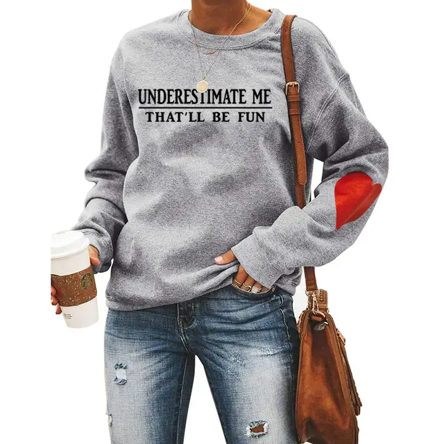 Letter Simple Long Sleeve Sweater Ladies Top Grey - Shop at LoveMi