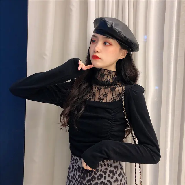 Women's high collar bottoming shirt Black - Shop at LoveMi