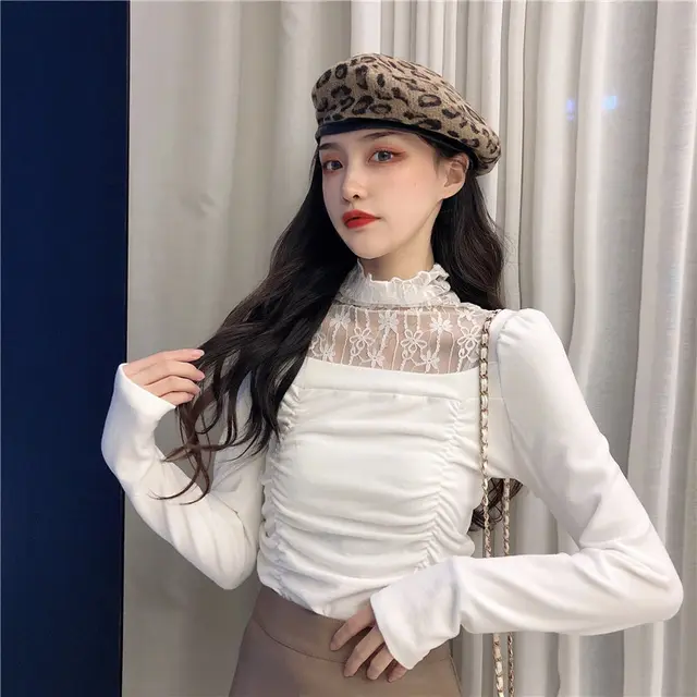 Women's high collar bottoming shirt White - Shop at LoveMi