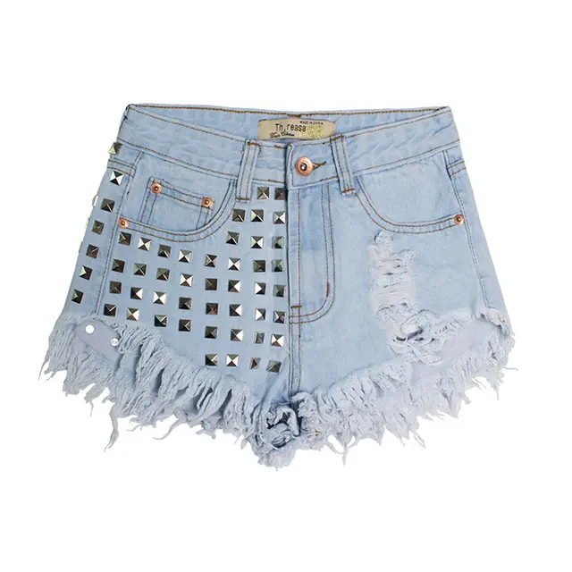 Denim high waist shorts Light Blue - Shop at LoveMi