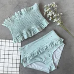 New wrinkled bikini tube top swimsuit sexy high waist split swimsuit - Blue