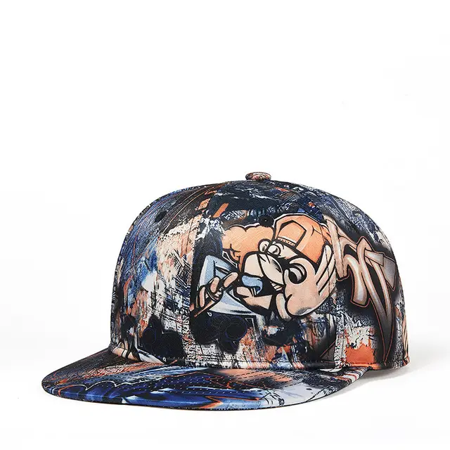 Foreign Trade Trend New Hat Female 3D Graffiti Flat Edge Hip Hop Hat Navy Blue - Shop at LoveMi